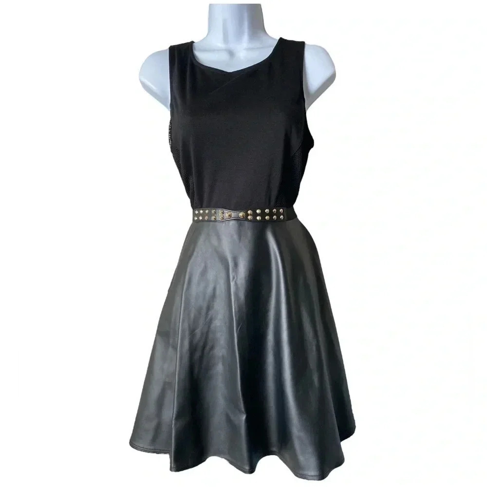 VERA WANG PRINCESS | Faux Leather & Mesh Black Sleeveless Dress Size 7 - Picture 2 of 8